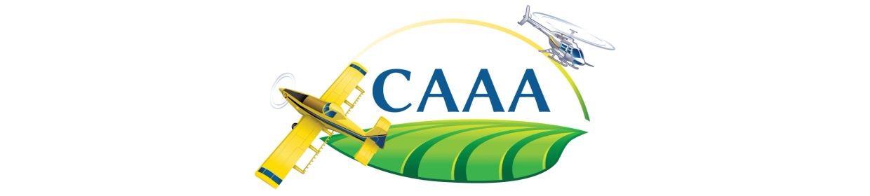 Logo with agricultural aircraft and helicopter above green field and CAAA text.
