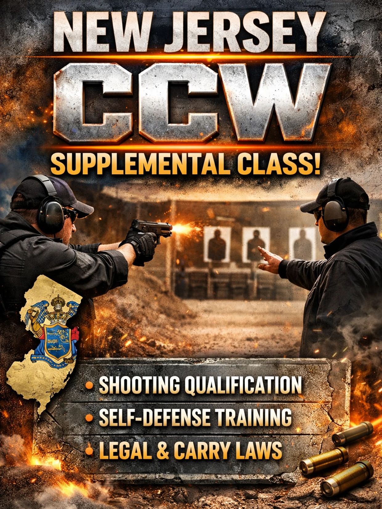 New Jersey CCW supplemental class with shooting, self-defense, and legal training.