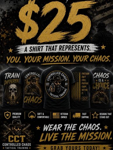 $25 tactical training shirts representing mission and chaos.