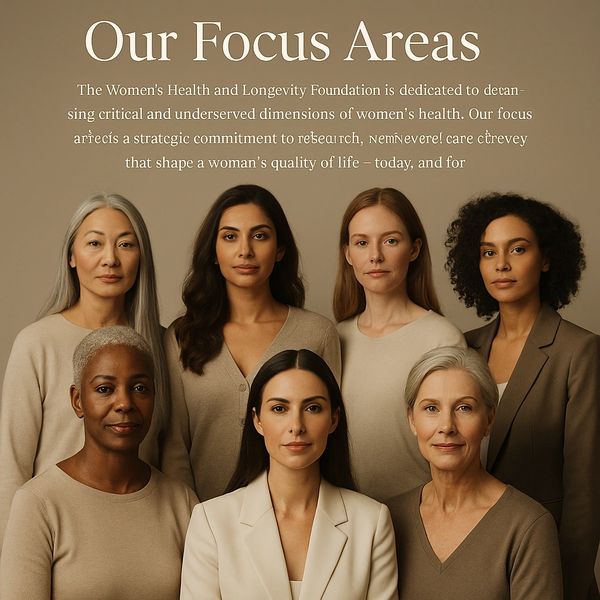 This image features seven women arranged in a balanced, tiered formation, symbolizing generational c