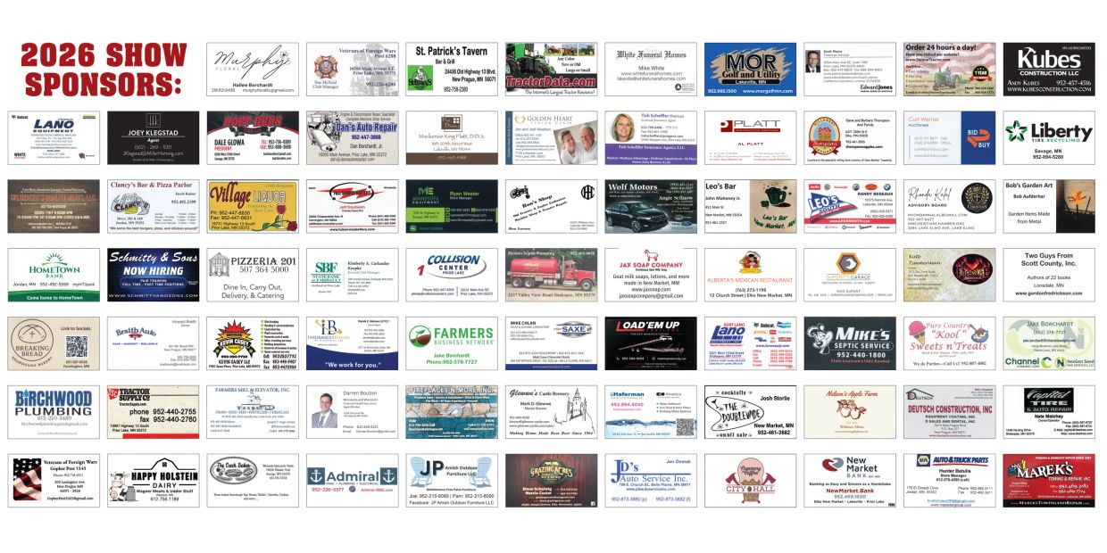 2026 show sponsors logos and business cards displayed in a grid format.