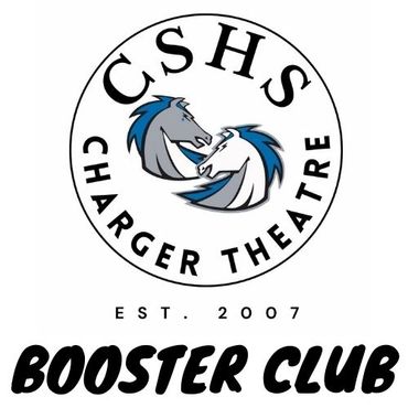 Logo of CSHS Charger Theatre Booster Club with two horse heads and text.