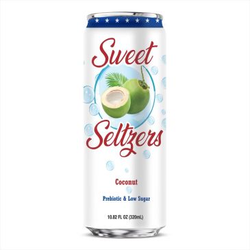 Can of Sweet Seltzers coconut-flavored sparkling water with low sugar.