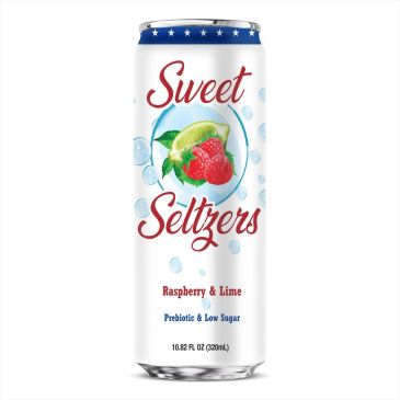 Tall can of Sweet Seltzers Raspberry &amp; Lime sparkling water.