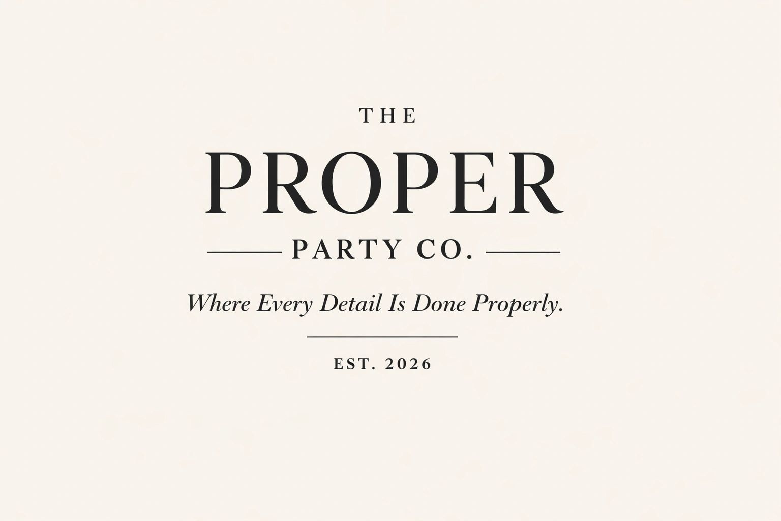 Elegant logo for The Proper Party Co., established 2026.
