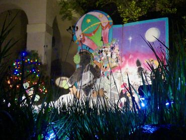 Hot air balloon Mickey and Minnie on Christmas Card Lane. Christmas lights in San Diego. 