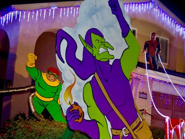 Spider Man on Christmas Card Lane. Christmas lights in San Diego. 