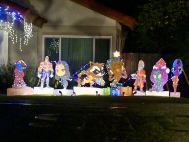 Justice League on Christmas Card Lane. Christmas lights in San Diego. 