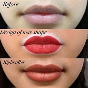 Lip Blushing before, lip mapping, and after