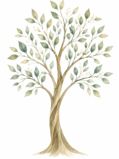 Watercolor painting of a leafy tree.