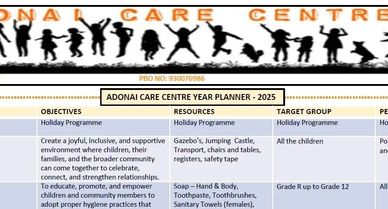 ADONAI CARE CENTRE YEAR PLANNER - 2025 
