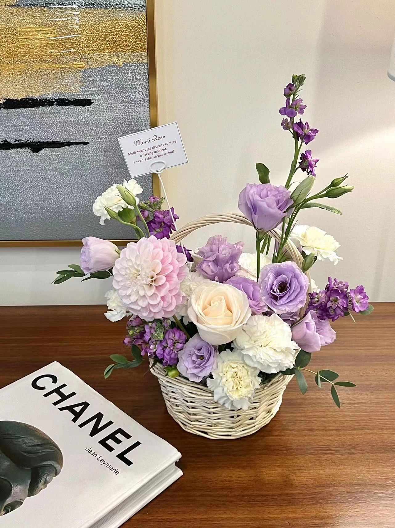 Purple-white flower basket-A