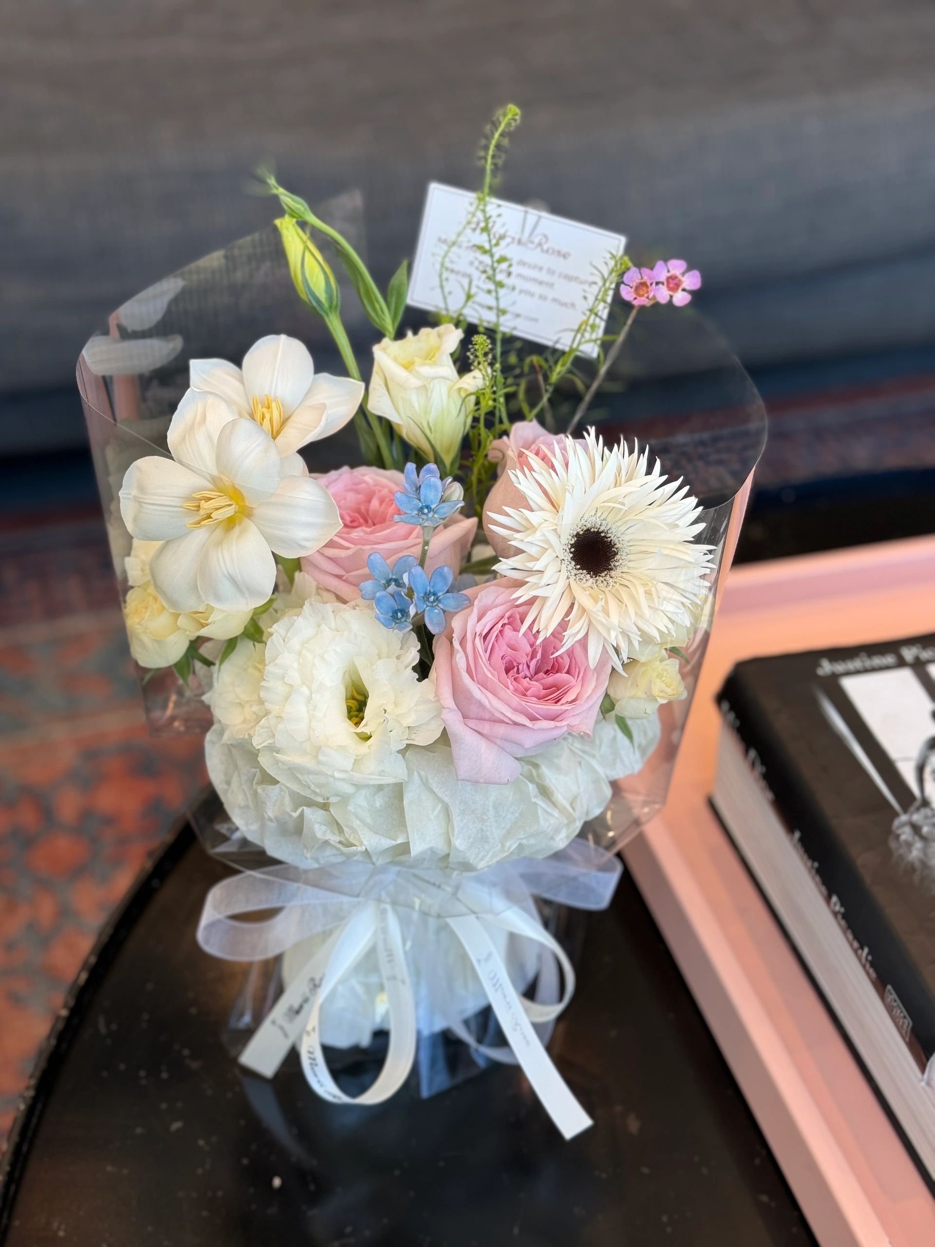 Pink and white small fresh bouquet