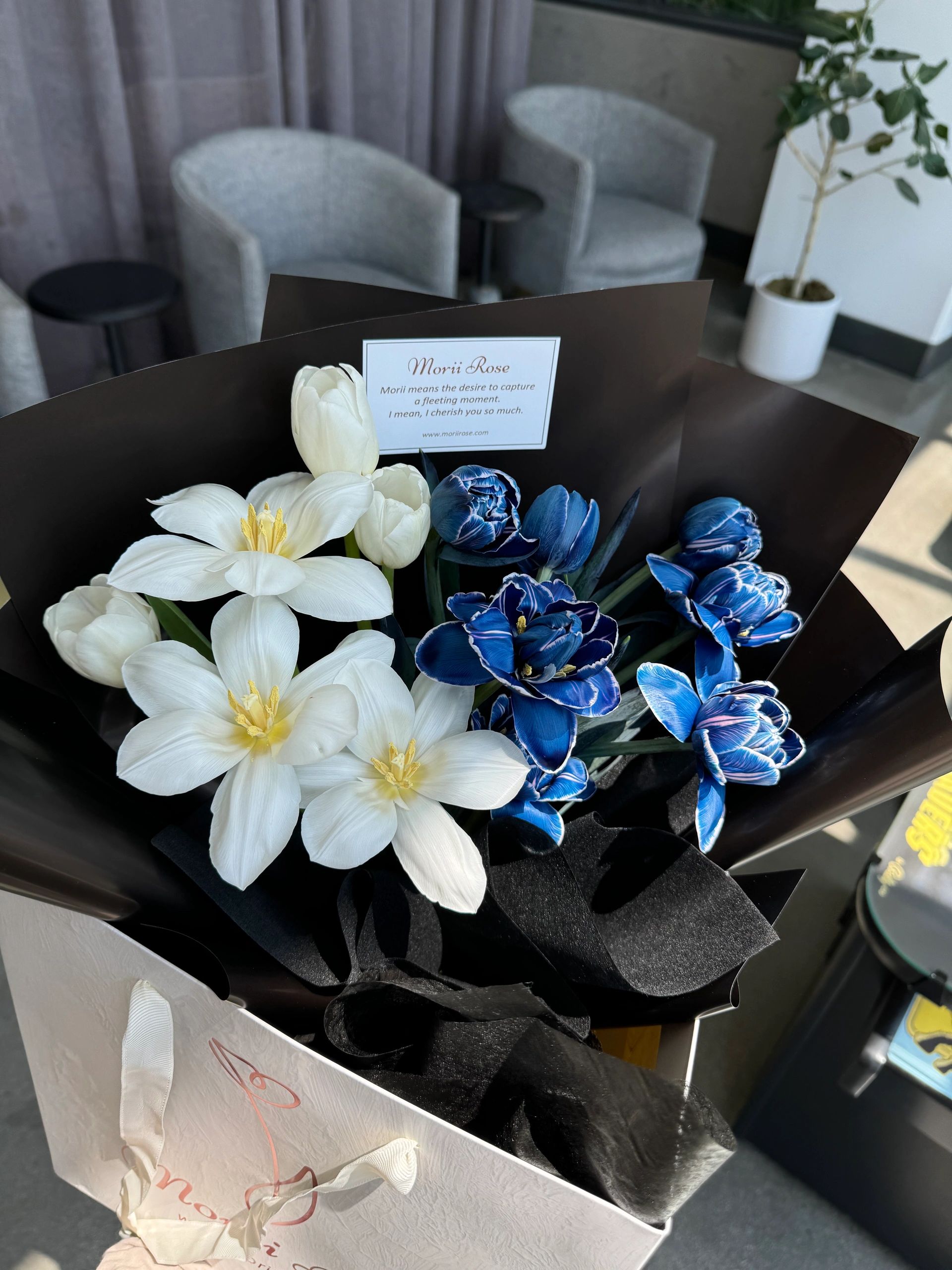 White Tulips & Blue Double Tulips