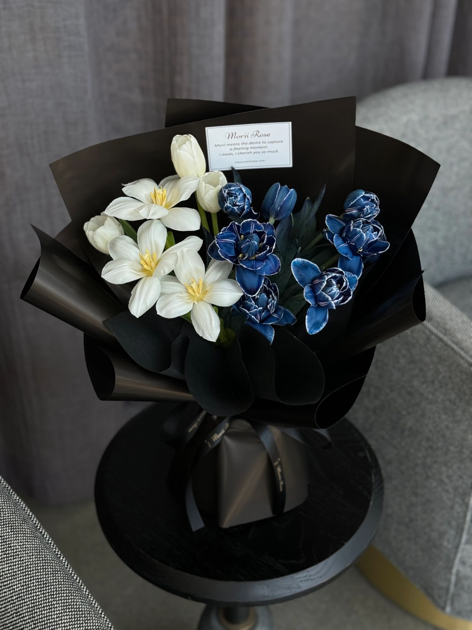White Tulips & Blue Double Tulips