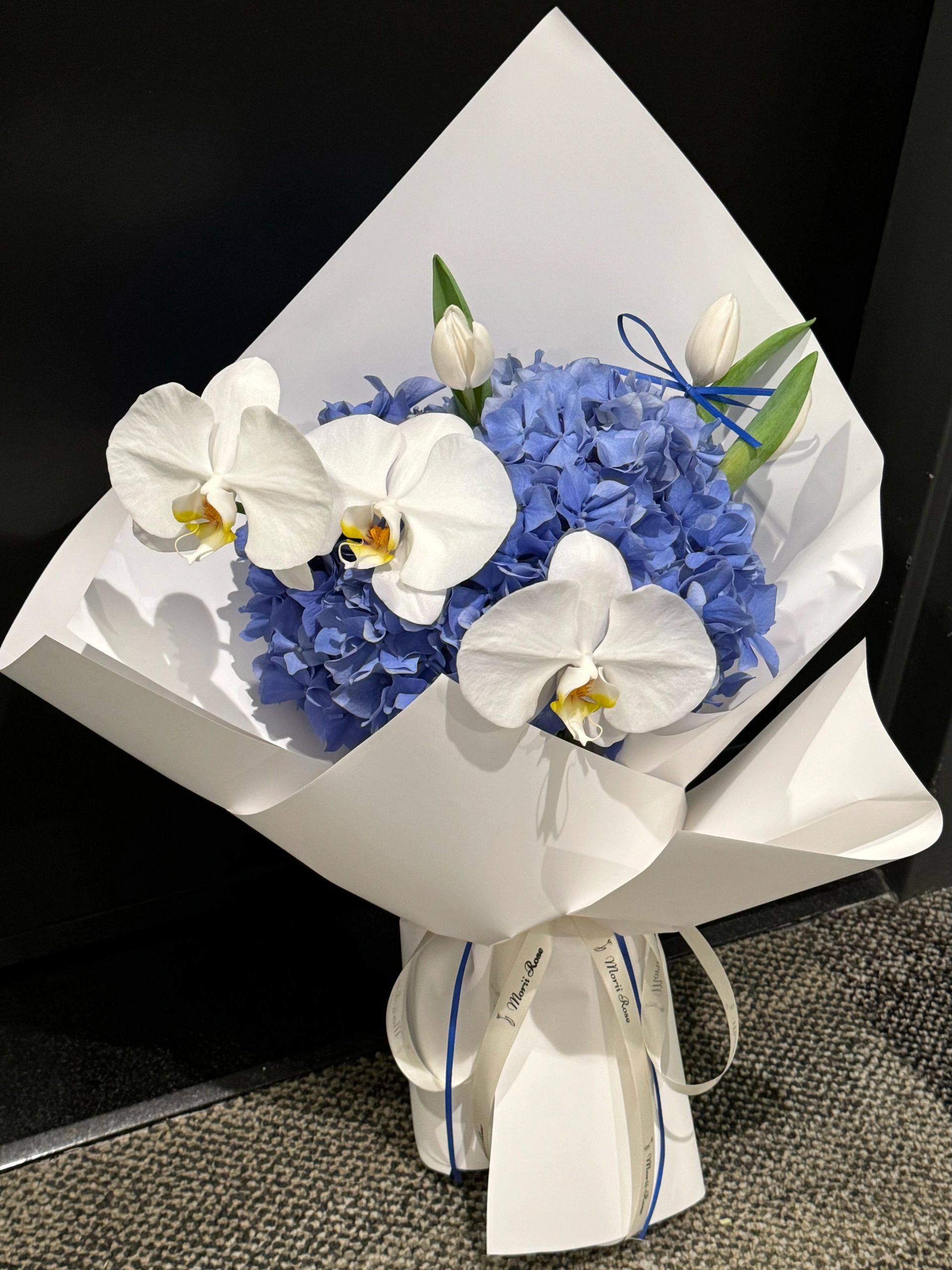 Vienna Blue-Purple Tulip and Hydrangea Bouquet