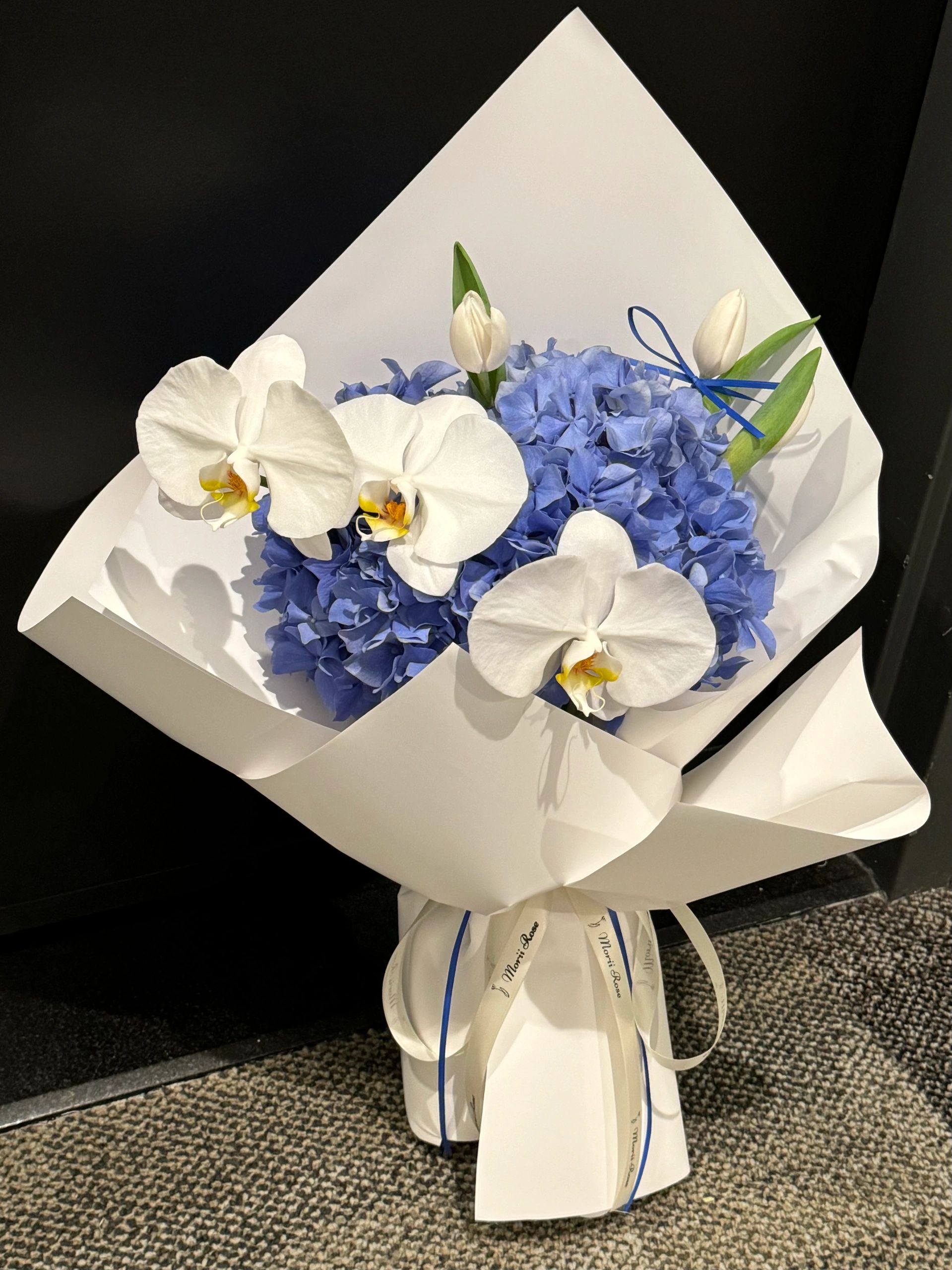 Vienna Blue-Purple Tulip and Hydrangea Bouquet