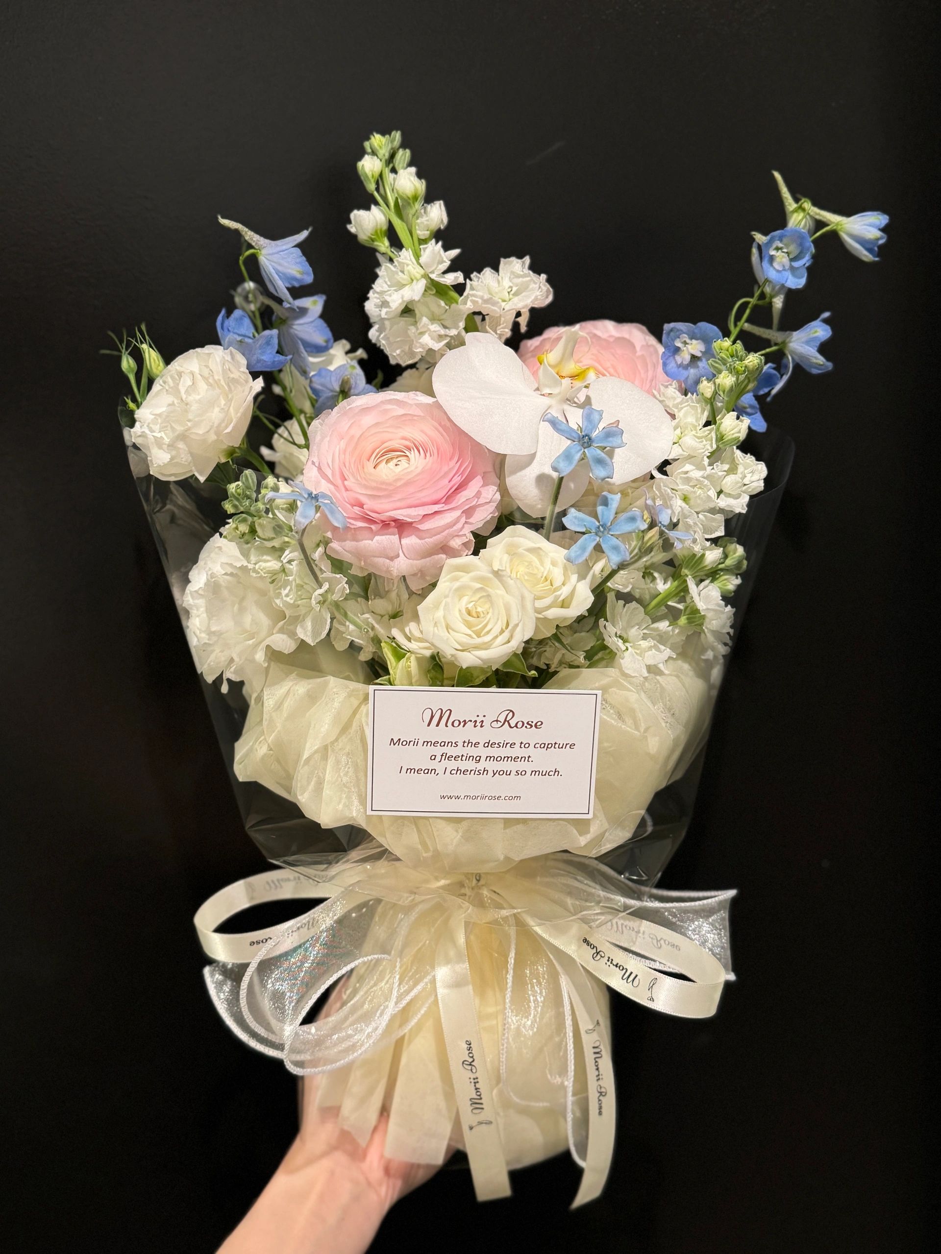 Pink Ranunculus and White Roses-Beige Cloud