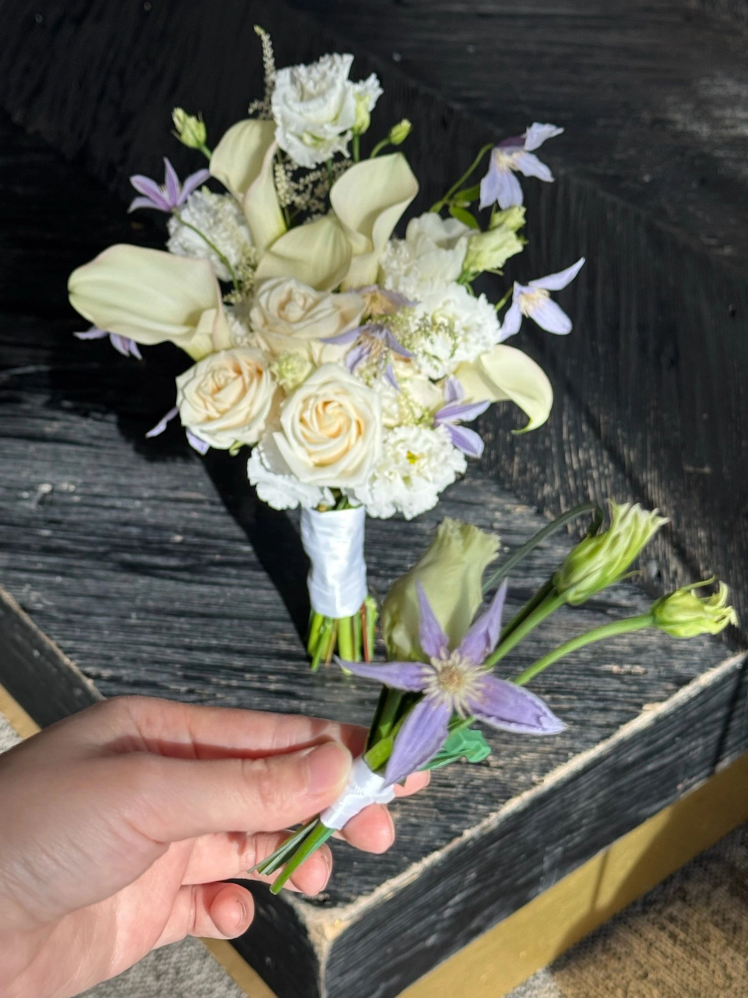 Clematis and Calla Lily Hand-tied Bouquet