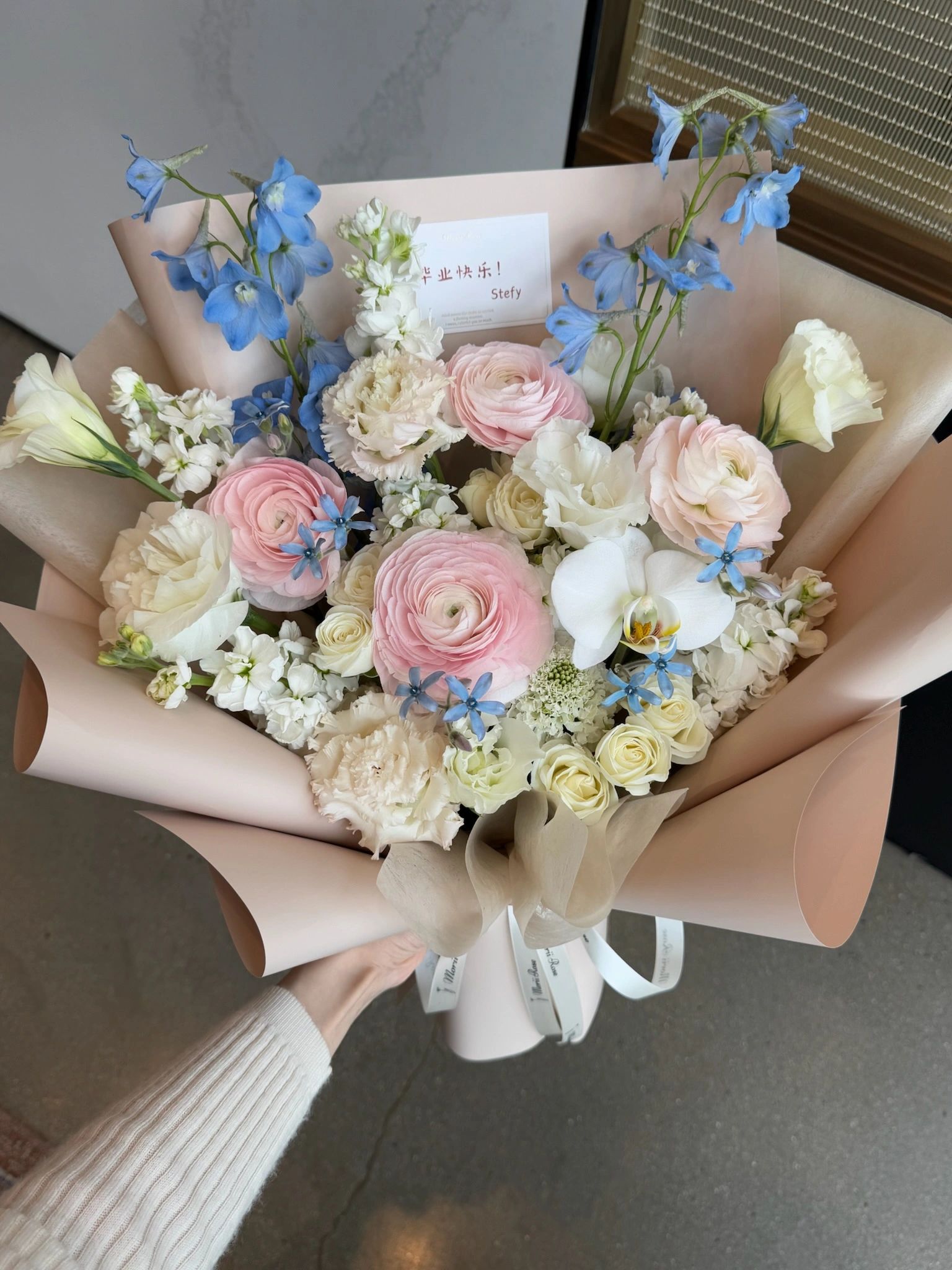 Ranunculu Pink and Blue Bouquet