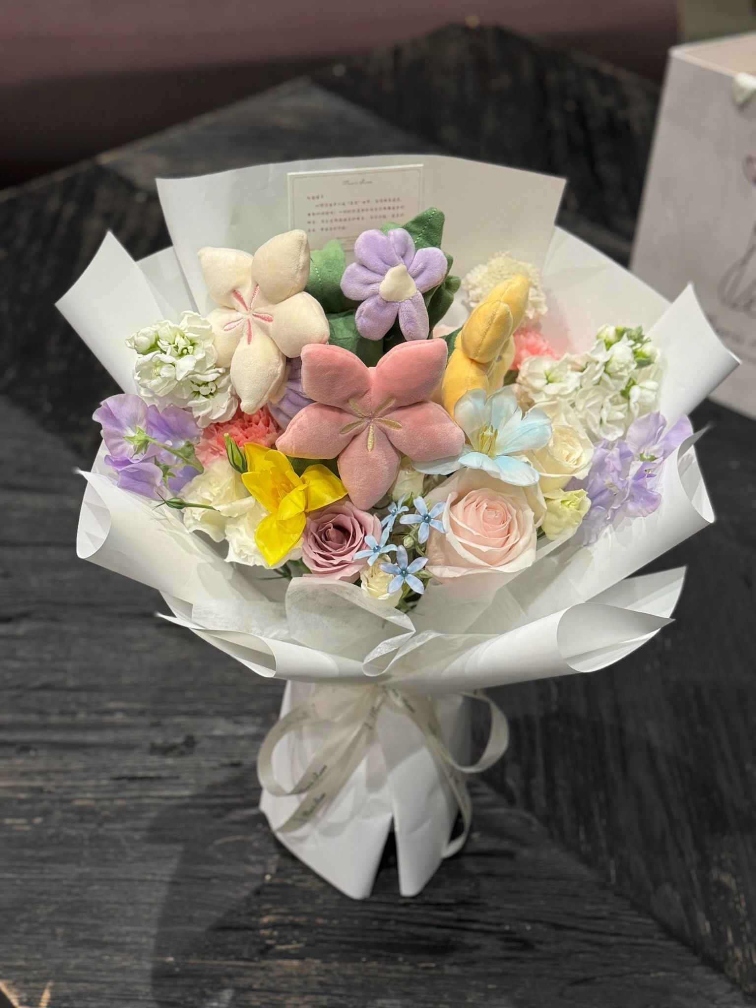 Hand Bouquet with Jellycat Toy and Fresh Flowers( Jellycat not included)