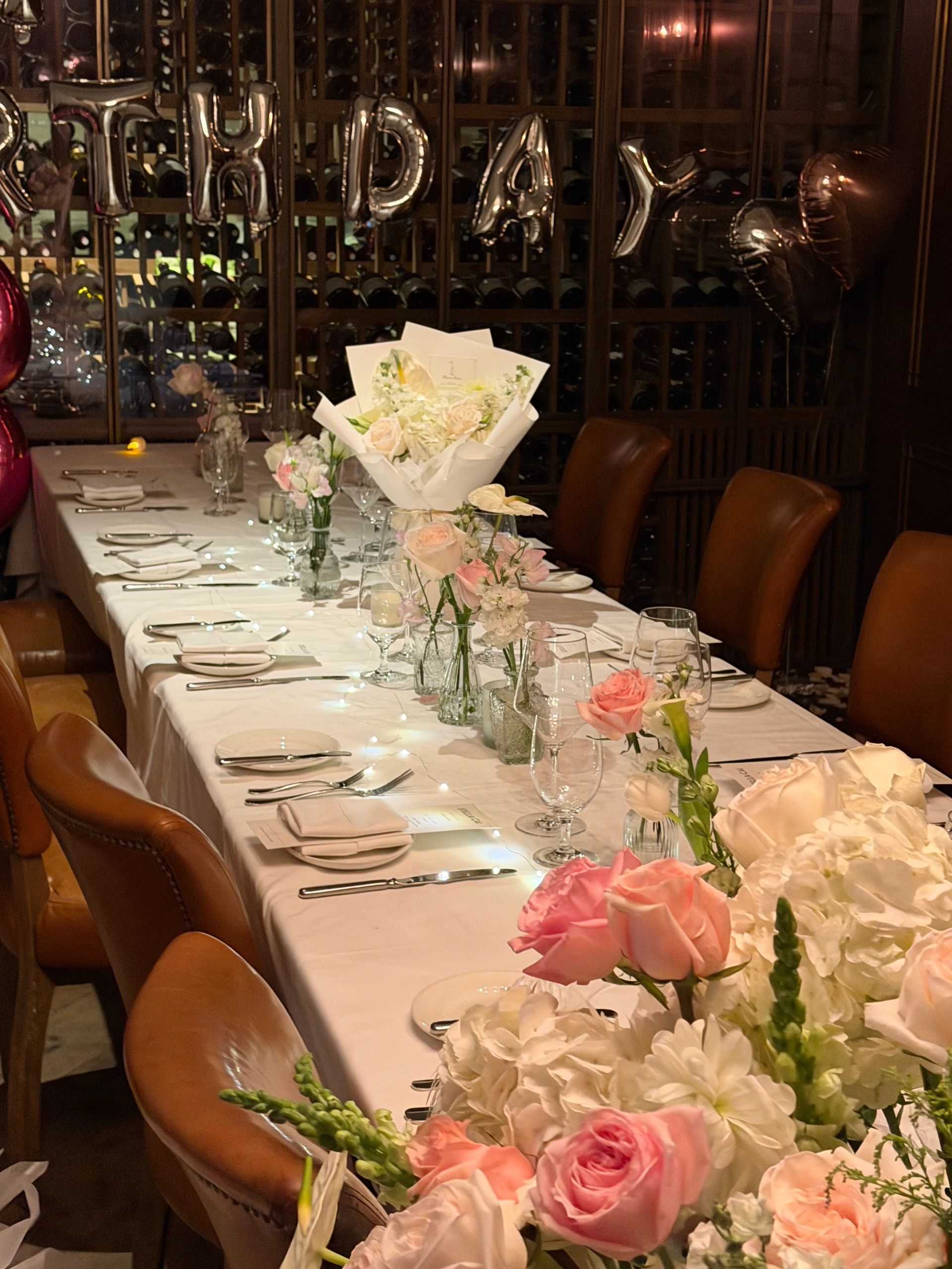 Pink-White Themed Birthday Decor Arrangement