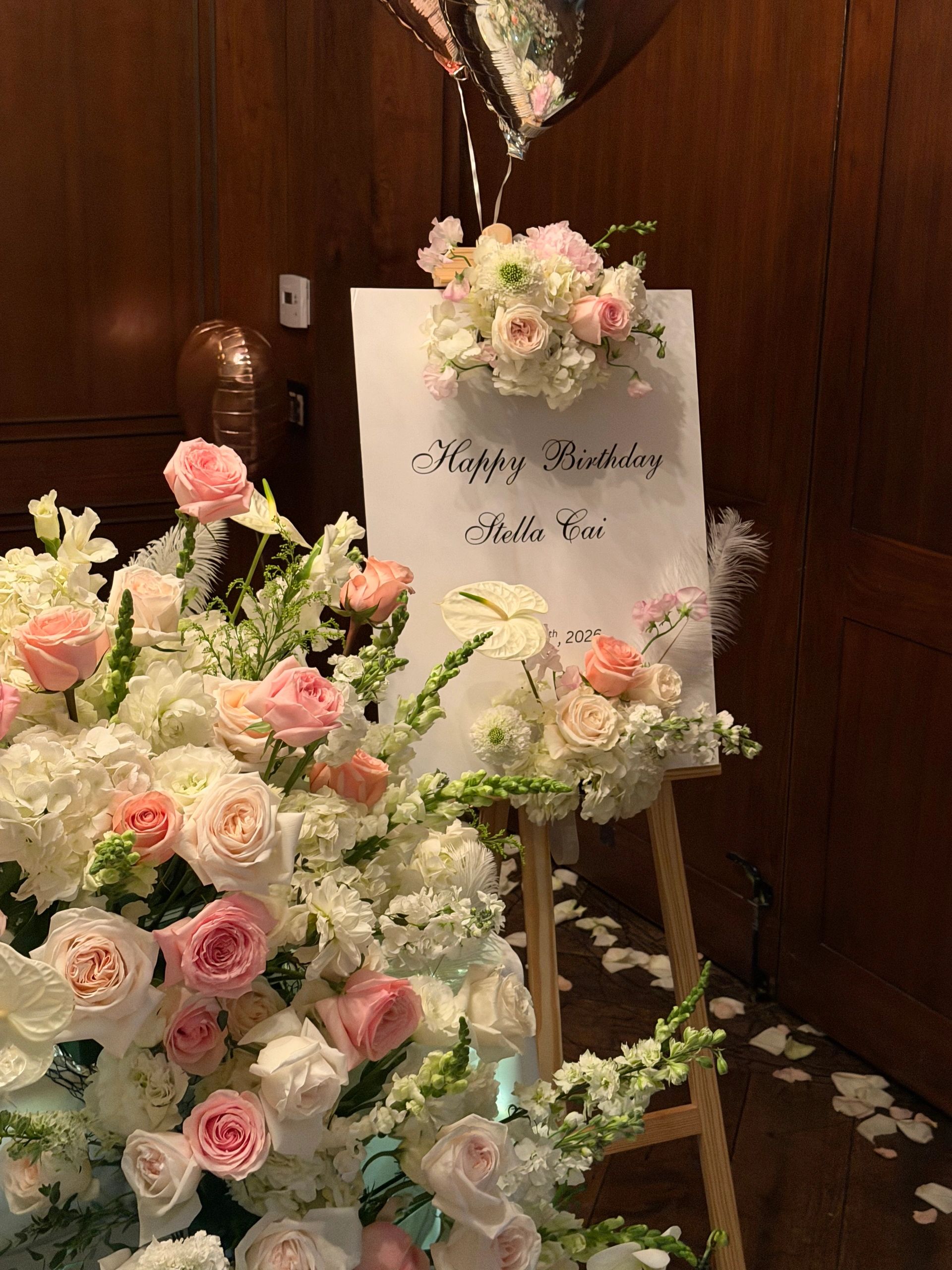 Pink-White Themed Birthday Decor Arrangement