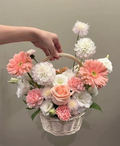 Pink -white flower basket