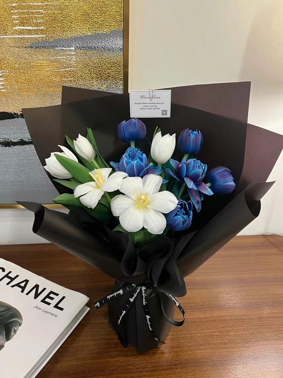White Tulips & Blue Double Tulips
