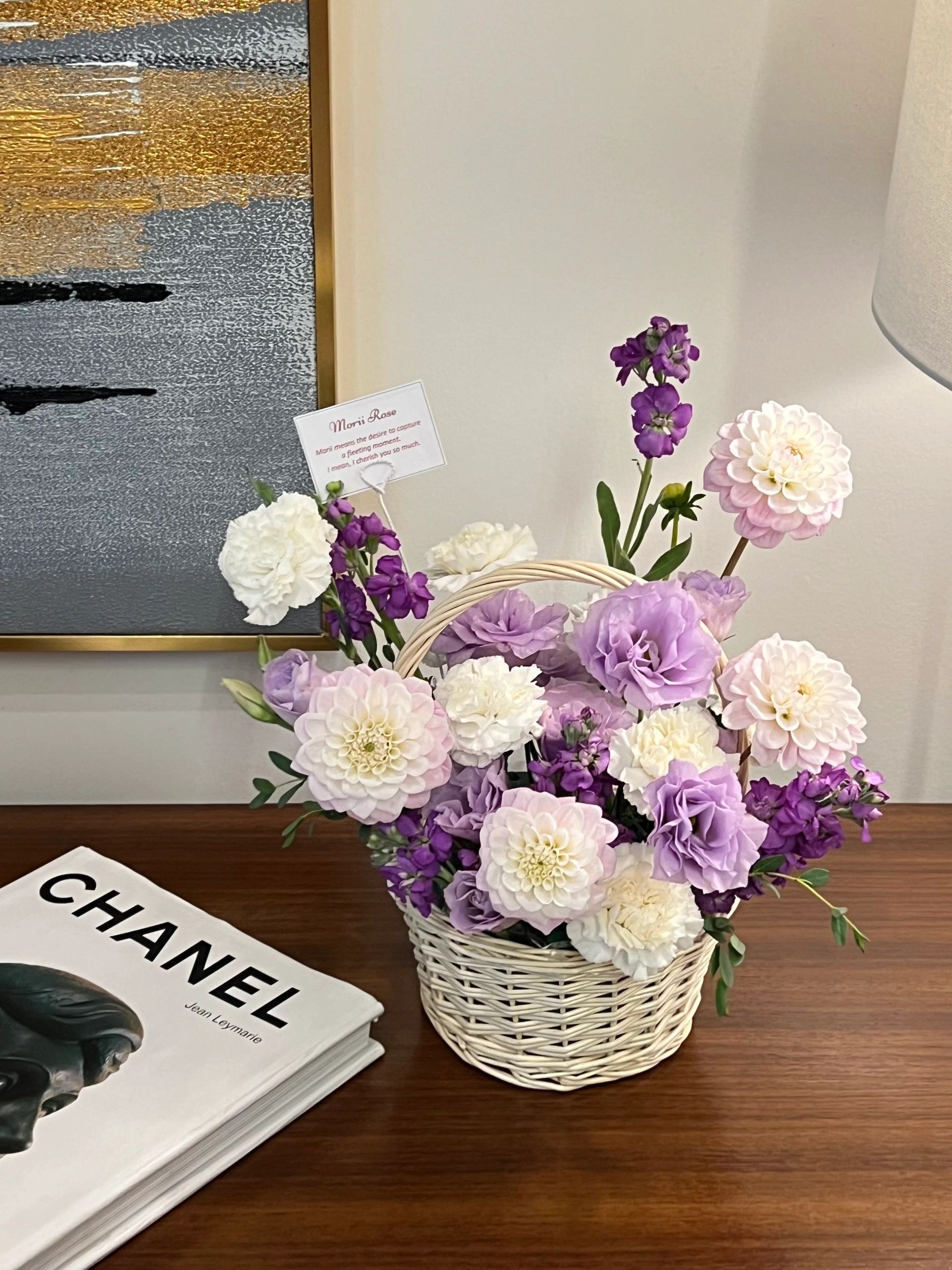 Purple-white flower basket-A