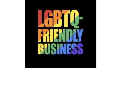 Rainbow text saying LGBTQ-friendly business.