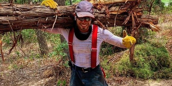 lumberjack, arborist, holding log