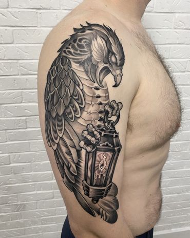 Hawk tattoo by Jason Nicholson tattoos in west chester chester county Pennsylvania 