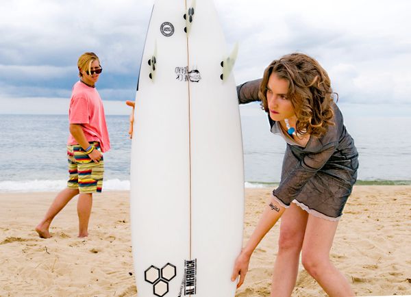 Models on-location surfboard edgartown photography session makeup 