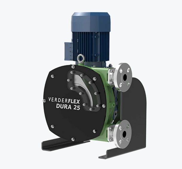 Verderflex DURA 25 industrial pump with motor and flanged connections.