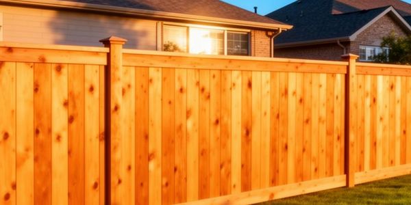 A tall wooden fence with sunlight reflecting on it.