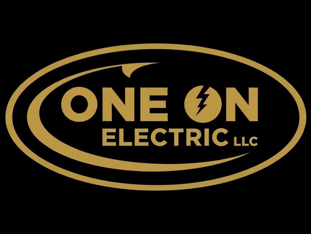 Gold and black logo for One On Electric LLC with a lightning bolt design.
