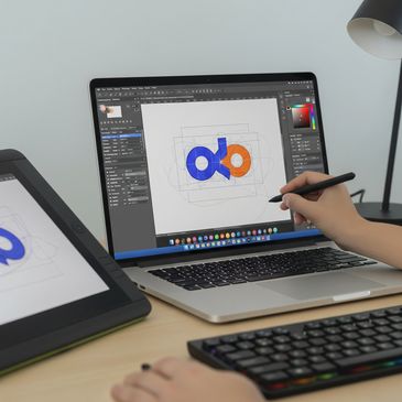 Our graphic designer is designing a logo for our clients. 