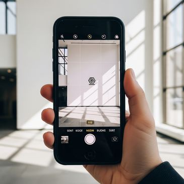 iPhone taking a picture of a blank wall for a lobby logo or a dimensional logo.