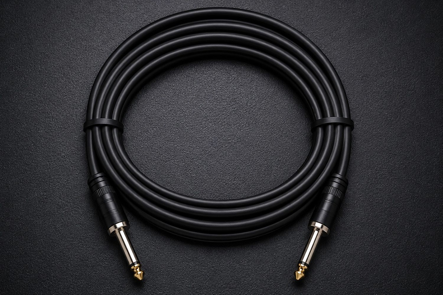Coiled black professional instrument cable.