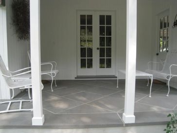 A covered back porch with a diamond pattern bluestone.  We used 24" x 24" size stone for the pattern