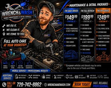 Mobile auto care service offering maintenance and detailing packages at your doorstep.
