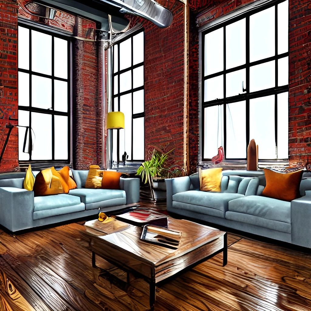Ladrillos rojos con grandes ventanales y suelo de madera. Tubos de extracción galvanizado a la vista