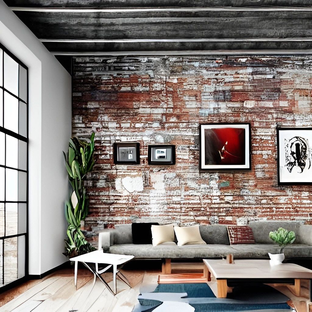 Combinación de elementos industriales y acabados perfectos. Arte en paredes y mobiliario moderno.
