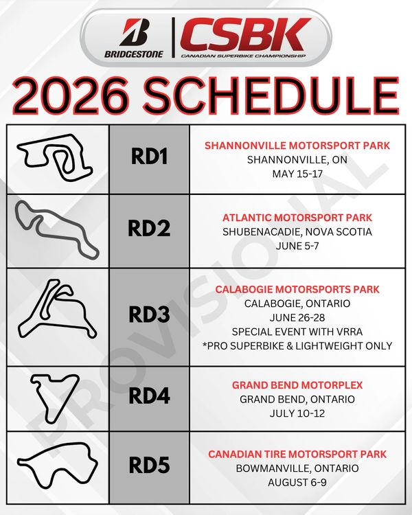 2026 CSBK Canadian Superbike Championship schedule and track layouts.