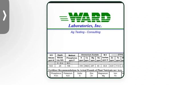 Mobile screen showing soil data analysis in progress by Ward Laboratories.