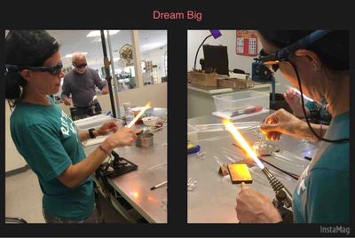 Glass artist working on torch flameworking and glass blowing art gofundme Corning Museum of Glass