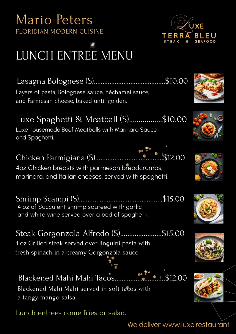 Luxe Terra Bleu Steak & Seafood Restaurant Bar Grill The Chef Mario Peters Floridian Modern Cuisine