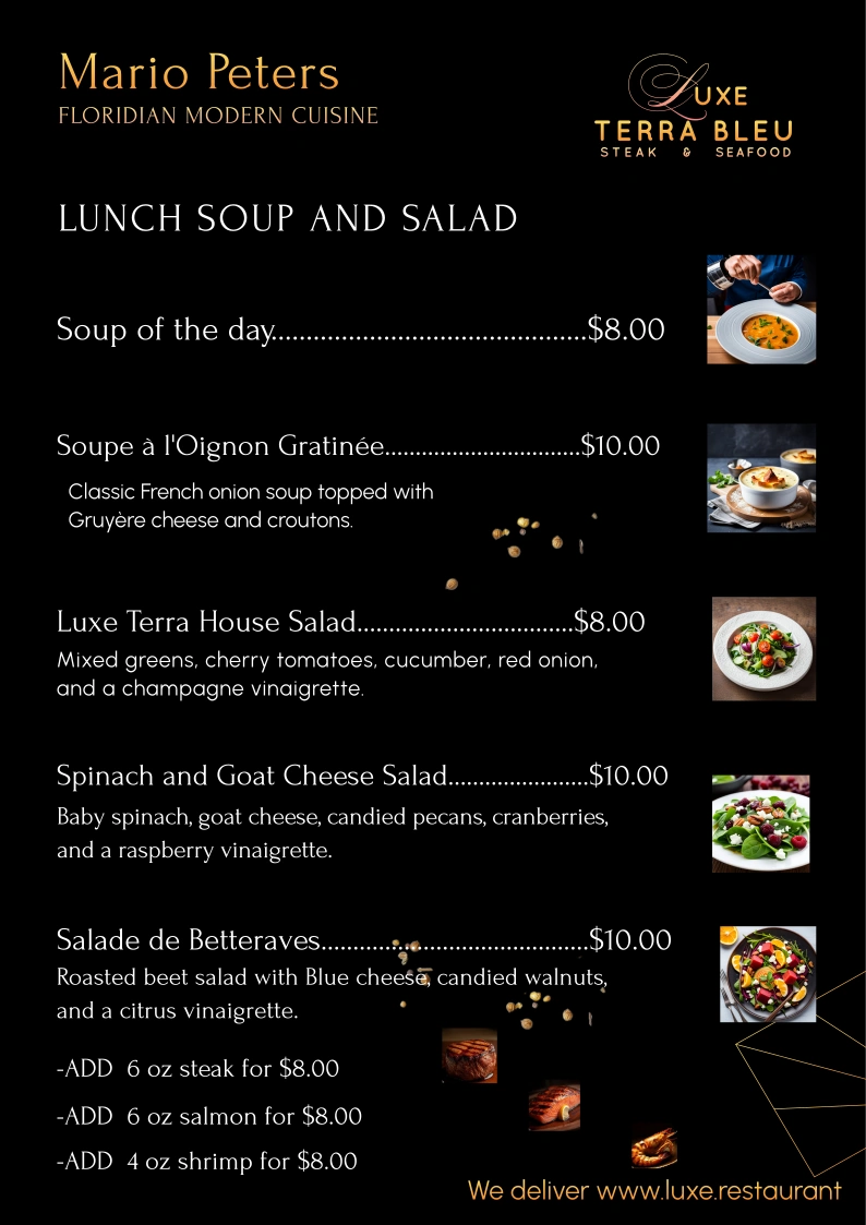Luxe Terra Bleu Steak & Seafood Restaurant Bar Grill The Chef Mario Peters Floridian Modern Cuisine