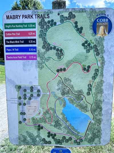 Map of Mabry Park Trails with trails and distances.